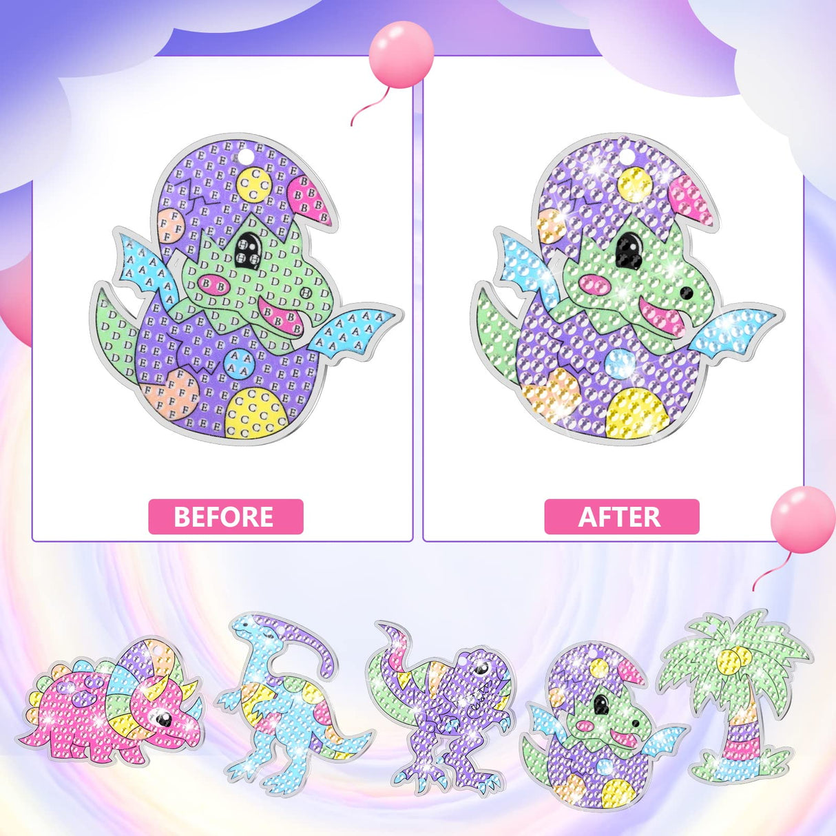 MATHARAGO Diamond Painting Kits - 5D Big Gems - Dinosaur Diamond Painting Keychains - Arts and Crafts for Kids Ages 6-8-12 - Diamond Art Keychains Stickers for Girls Gifts Party Ideas MATHARAGO