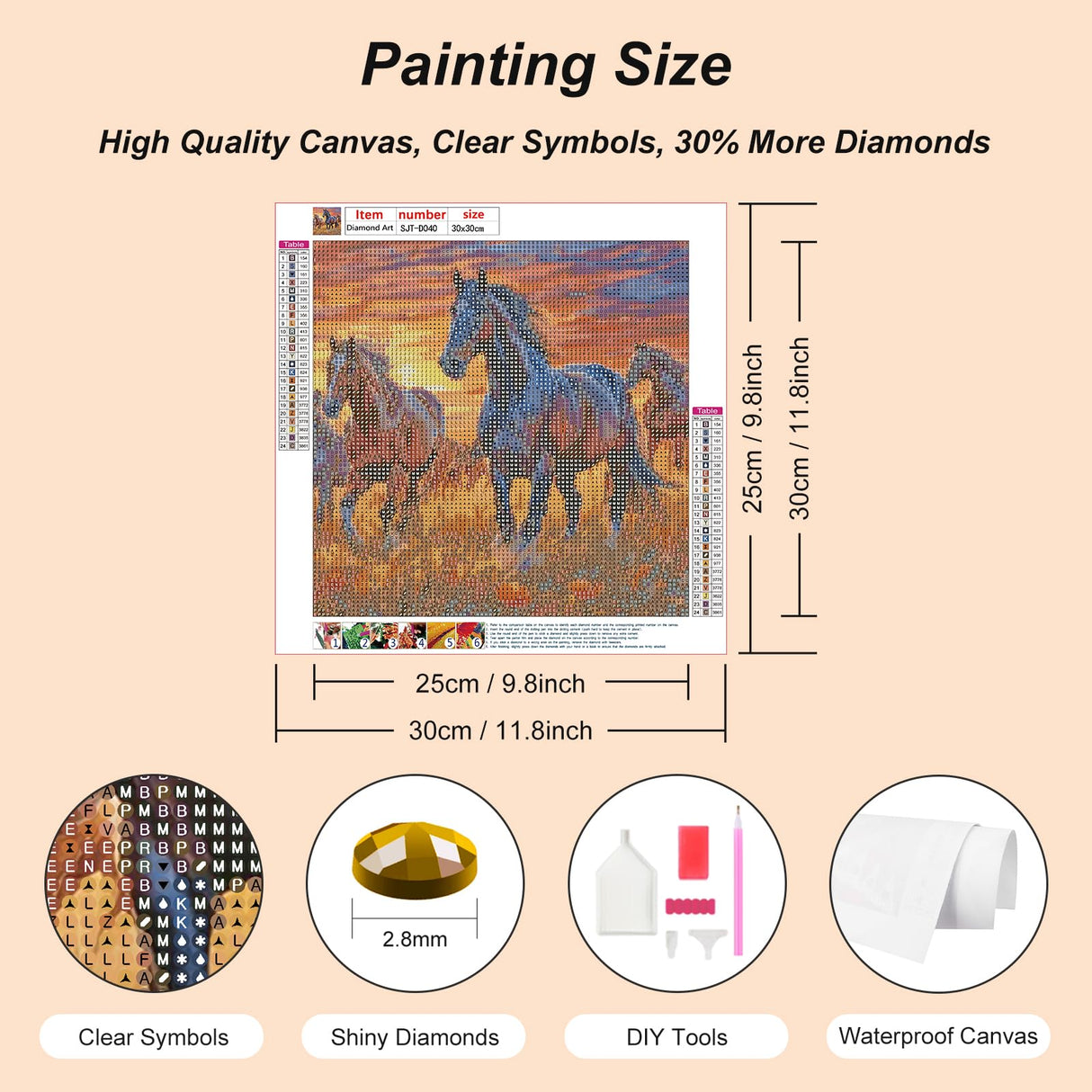 SJUTOUCI Horse Diamond Painting Kits for Adults, Diamond Art Kits for Beginners, 5D DIY Paint by Diamond Dots Bead Art, Full Round Drill Gem Art Craft Home Wall Decor Gift 12x12 inch SJUTOUCI