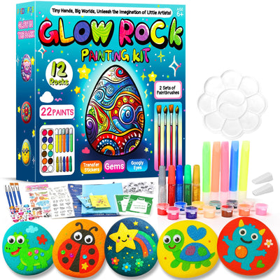 PiediaFos Rock Painting Kit for Kids Ages 6-12, Arts and Crafts Kit, Kids Craft Paint Kits, Glow in The Dark Rocks to Paint, Perfect Birthday & Holiday Gift, Easter Basket Stuffers