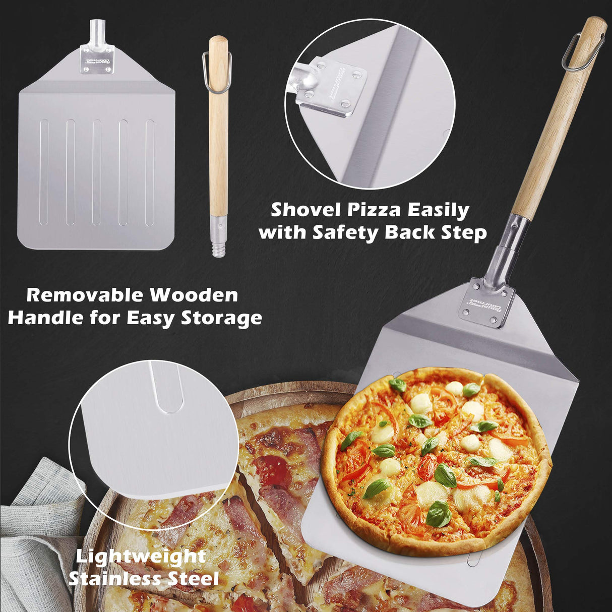 Royal Gourmet KSF1507 2 Piece Pizza Stone Set for Grill and Oven, 15 Inch Rectangular Pizza Stone and Pizza Peel, Baking Accessories Royal Gourmet
