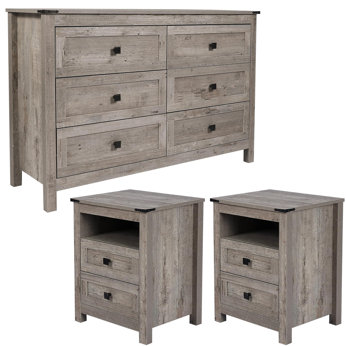 CATMIX Farmhouse Drawers Dresser, Wood Double Dresser Chest of Drawers Wide Storage Organizer Cabinet for Bedroom, Living Room (Rustic Grey, Combo Pack 6+2) CATMIX