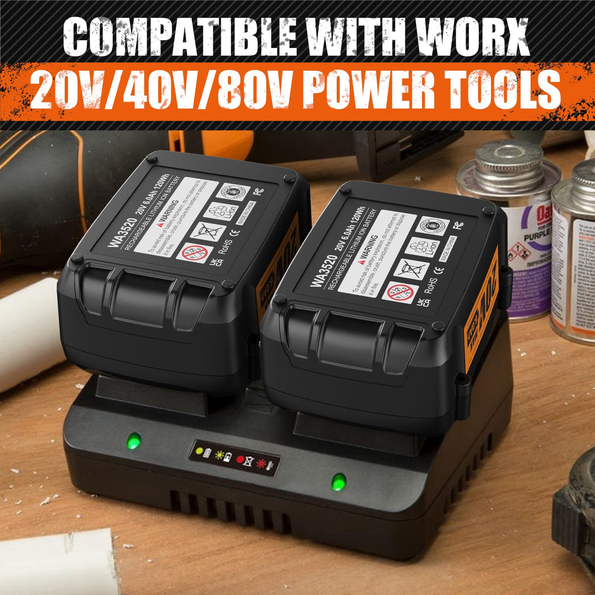 Supowill 20V 6.0Ah Replacement for Worx 20V Battery PowerShare 20V Battery for WA3520 WA3525 WA3575 WA3578 WG151s WG155s WG251s WG255s WG540s WG545s WG890 WG891 Supowill