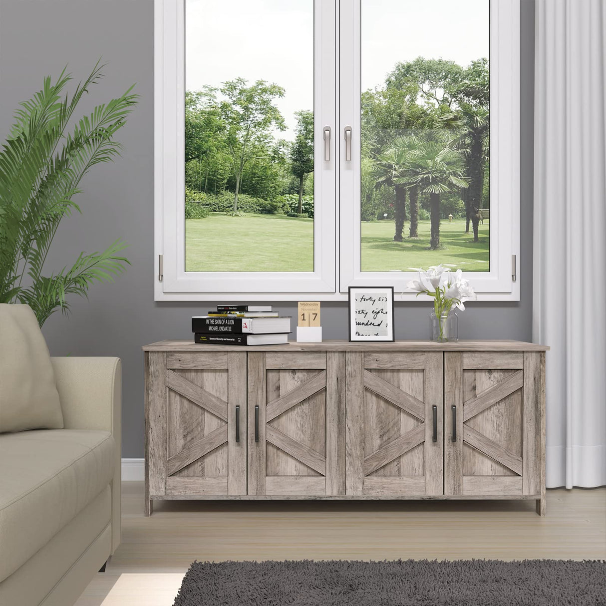 Homhedy Cat Litter Box Enclosure for 2 Cats, Litter Box Furniture Hidden with Double Room,Wooden Cat Washroom Furniture,Cat House,47.2”L x 19.7”W x 19.7”H,Greige Homhedy