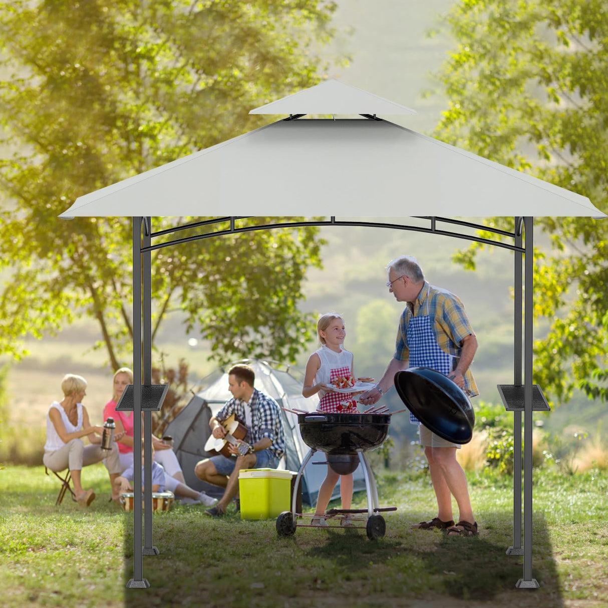 Grill Gazebo Replacement Canopy Top - AONEAR 5'x8' Outdoor BBQ Tent Roof Cover Double Tiered Outdoor Grill Shelter Fit for Model L-GG001PST-F (Gray) aonear