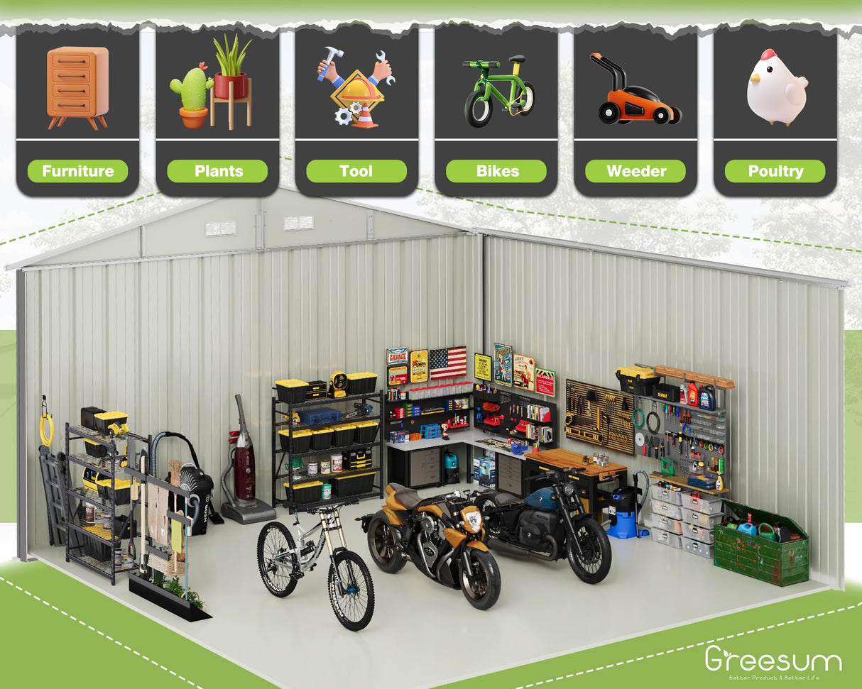 Greesum Metal Outdoor Storage Shed 10FT x 10FT, Steel Utility Tool Shed Storage House with Door & Lock, Metal Sheds Outdoor Storage for Backyard Garden Patio Lawn (10' x 10'), Brown Greesum