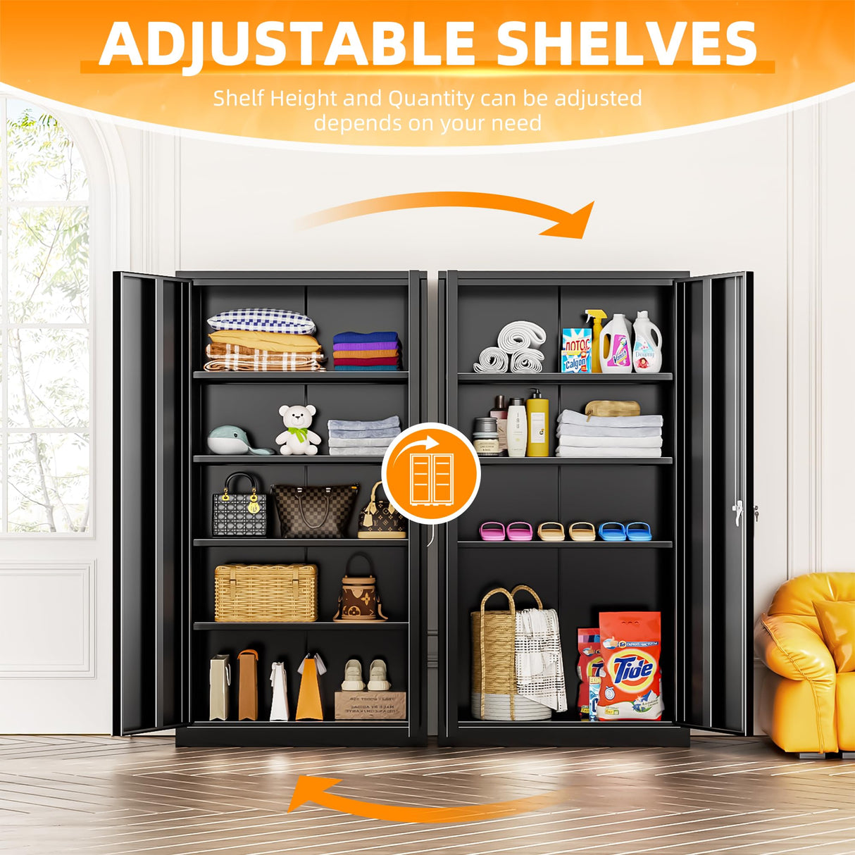 INTERGREAT Metal Storage Cabinets 72” Black Garage Steel Storage Cabinet with Doors and Shelves, Metal Tool Cabinet, Steel File Cabinet for Home Office, Basement, Warehouse, Classroom(Anti Tipping) INTERGREAT