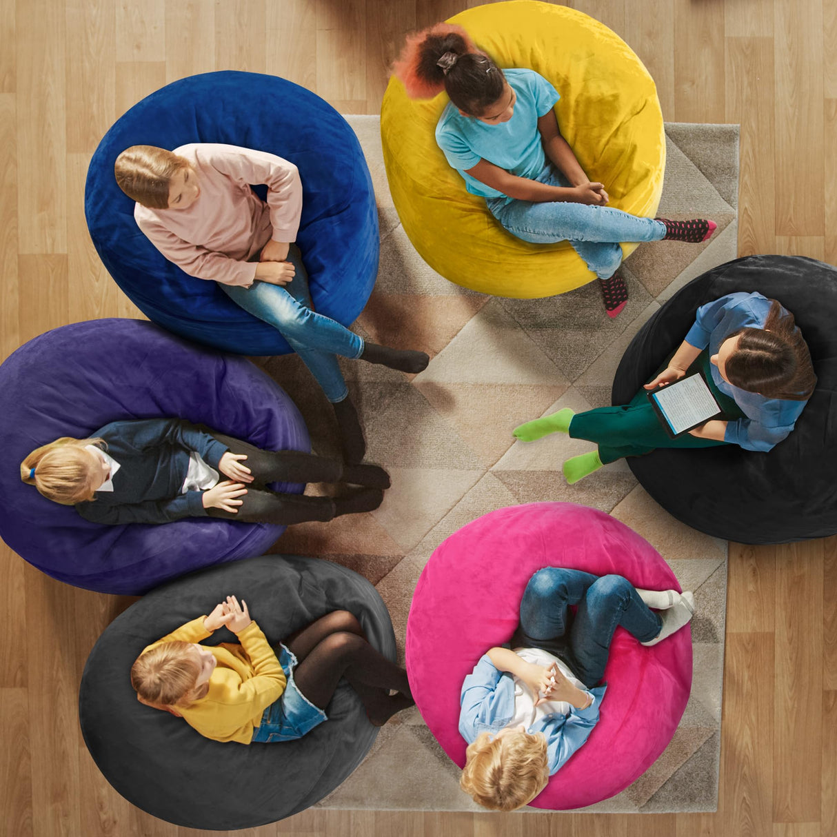 3FT Bean Bag Chair Bean Bag Chairs for Adults Giant Bean Chairs with Velvet Cover, Memory Foam BeanBag Chair Fluffy BeanBag Chairs for Living Room, Bedroom - Pink (36" x 36" x 22") Hobestluk