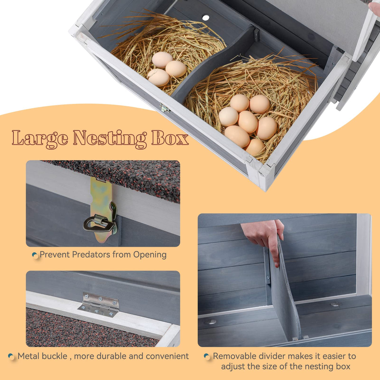 Petsfit Large Chicken Coop with Upgraded Perches, Wooden Outdoor Chicken Cage with Large Nesting Box, Weatherproof Open Asphalt Roof &Removable Bottom, Duck House, Rabbit Hutch Petsfit