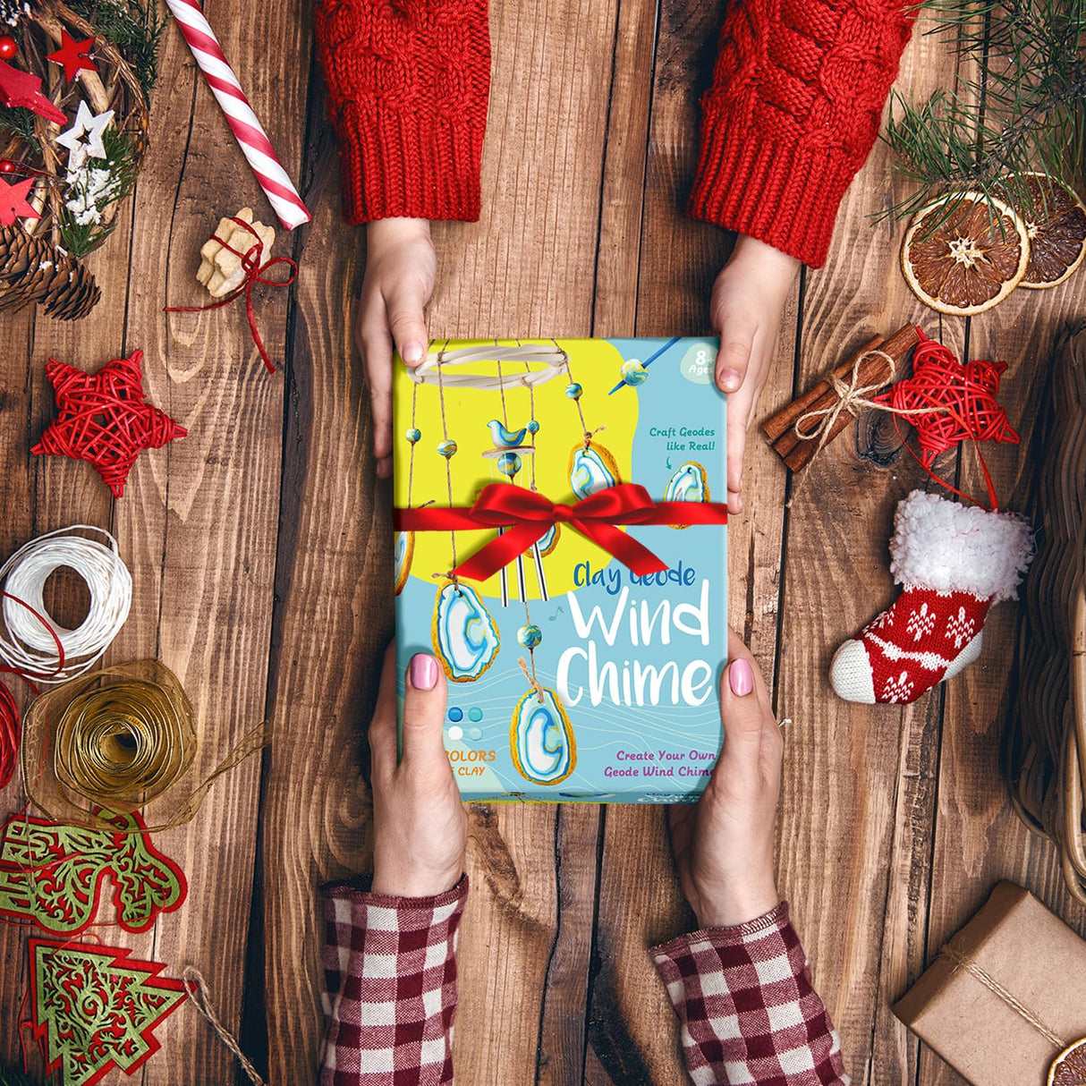 EDUMAN Make Your Own Clay Geodes Wind Chime for Home Garden Decoration, Arts and Crafts for Kids Ages 8-12, Wind Chime Craft Kit for Kids Learning & Educational Project Birthday Gifts for Boys & Girls EDUMAN