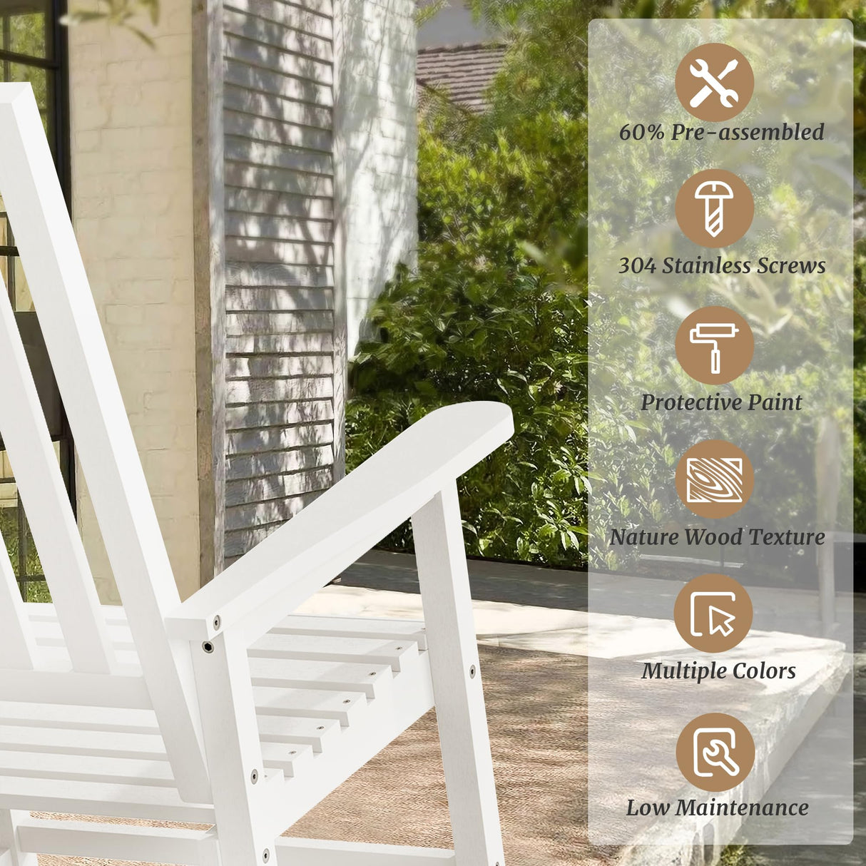 Cozyman Outdoor Rocking Chairs Set of 2, Acacia Wood Rocking Chairs, Patio Rocker Chair with Wide Seats, White Cozyman