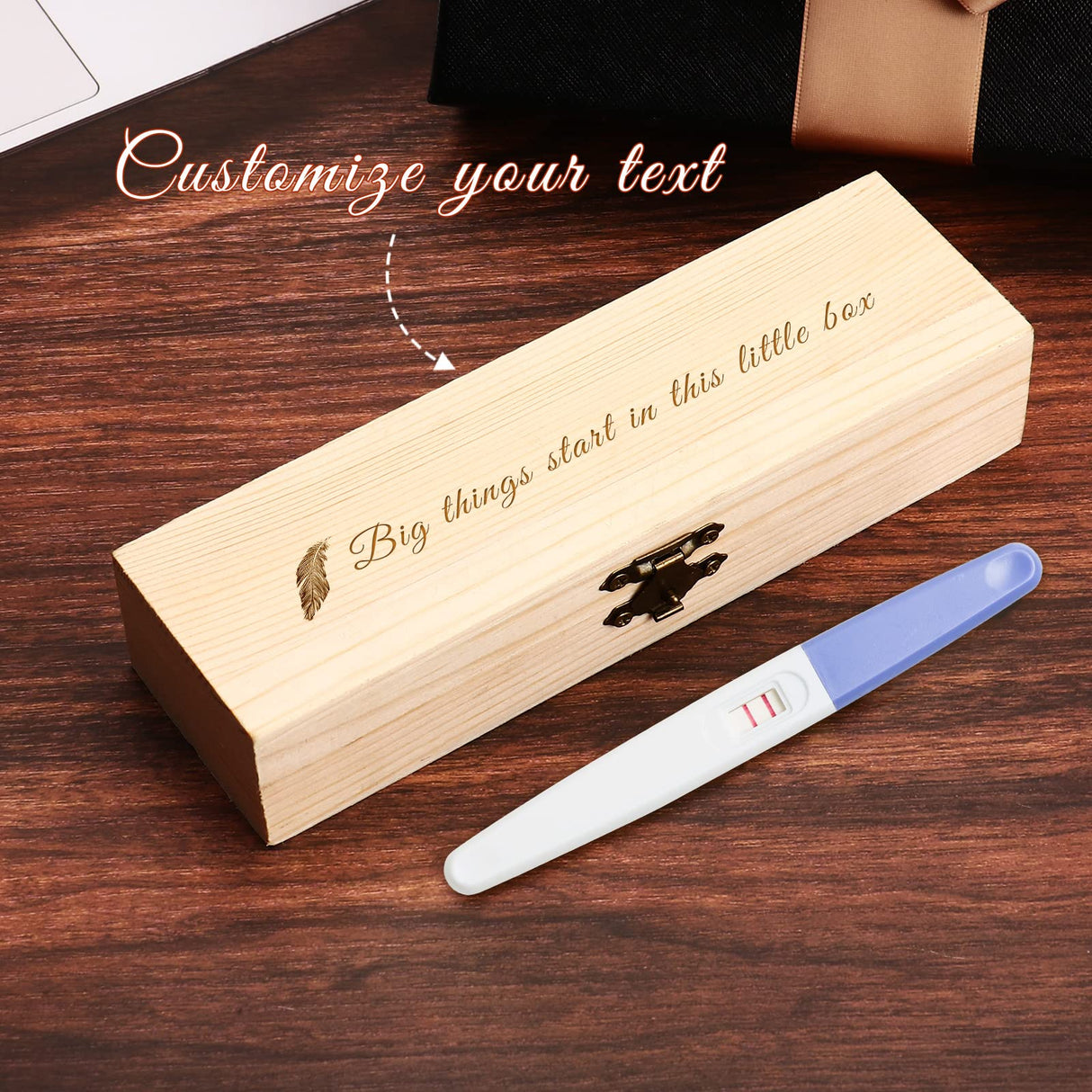 Personalized Wooden Pregnancy Test Keepsake Box,Sinseike Custom Name Baby Annouced Box (Personalized) Sinseike