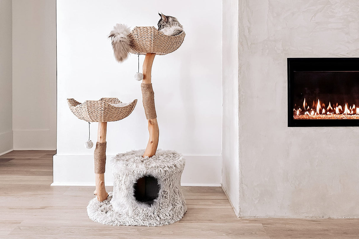 MAU Modern Cat Tree Tower for Large Cats, Real Branch Luxury Cat Condo, Wood Cat Tower, Cat Scratching Tree, Cat Condo, Cat Lover Gift, Luxury Cat, Cat Gifts by Mau Lifestyle Mau Lifestyle