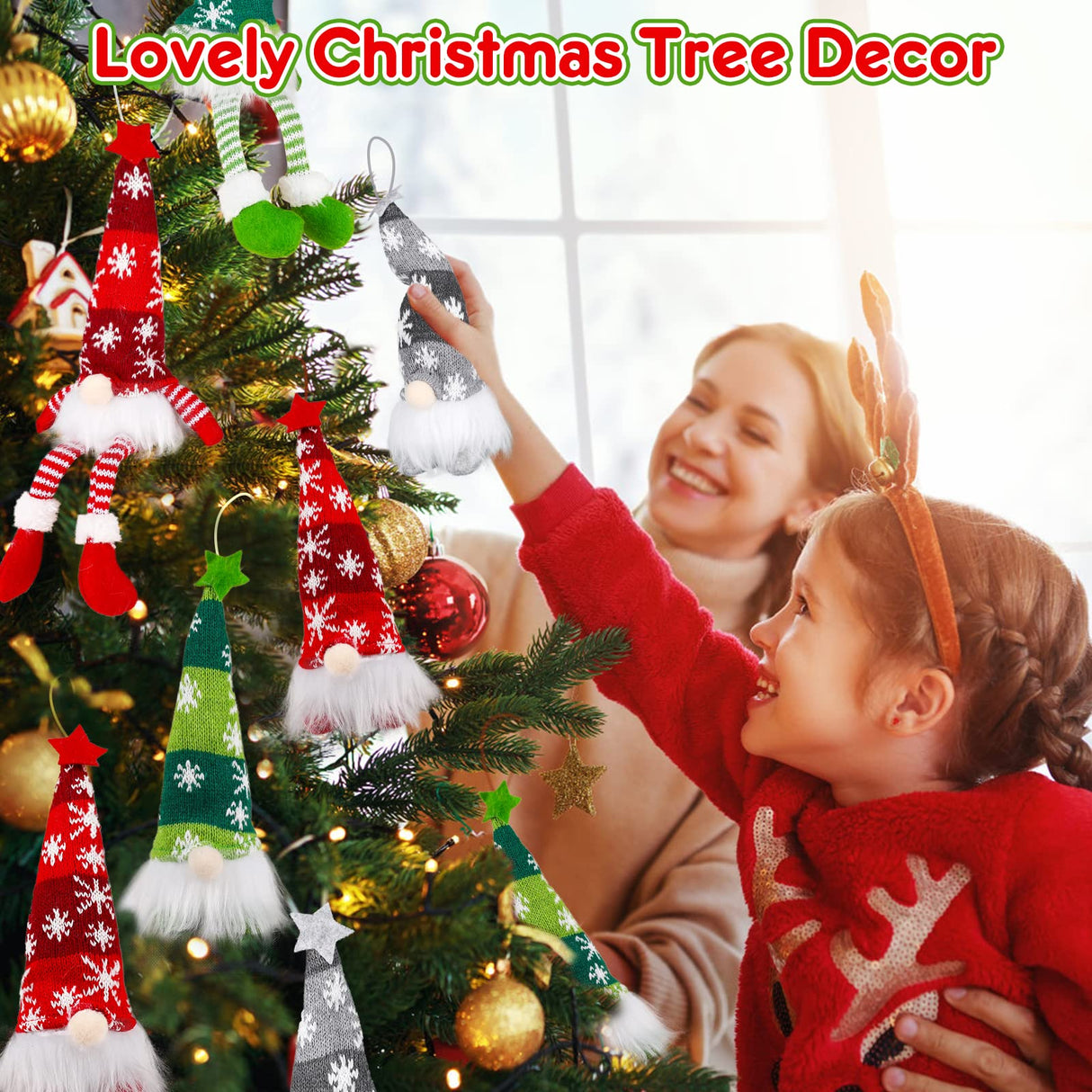 HINZER 6 Pack Gnomes Christmas Decorations 13.7" Lighted Swedish Tomte Xmas Gnome Plush Elf Doll Scandinavian Santa Christmas Ornaments Holiday Indoor Home Tabletop Decorations Gifts, Red Green Gray HINZER