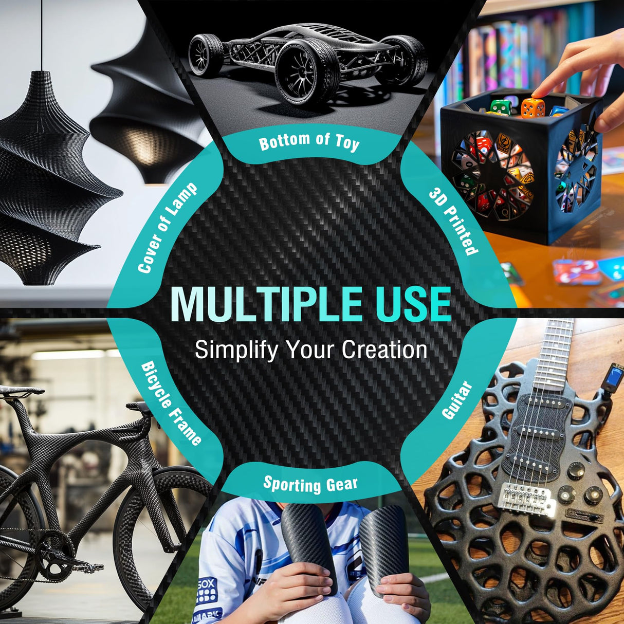 SUNLU 1KG PA6-CF 3D Filament 1.75mm, Heat Deflection Temperature up to 209°C, Made of 80% PA Nylon and 20% Carbon Fibers, Stiff & Strong & Heat Resistant, for Industrial Parts, Frosted Texture, Black SUNLU