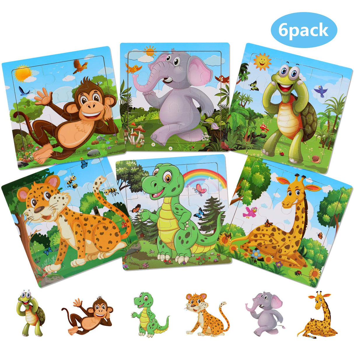 NASHRIO Wooden Puzzles for Toddlers 2-5 Years Old(Set of 6), 9 Pieces Preschool Educational and Learning Animal Jigsaw Puzzle Toy Gift Set for Boys and Girls NASHRIO