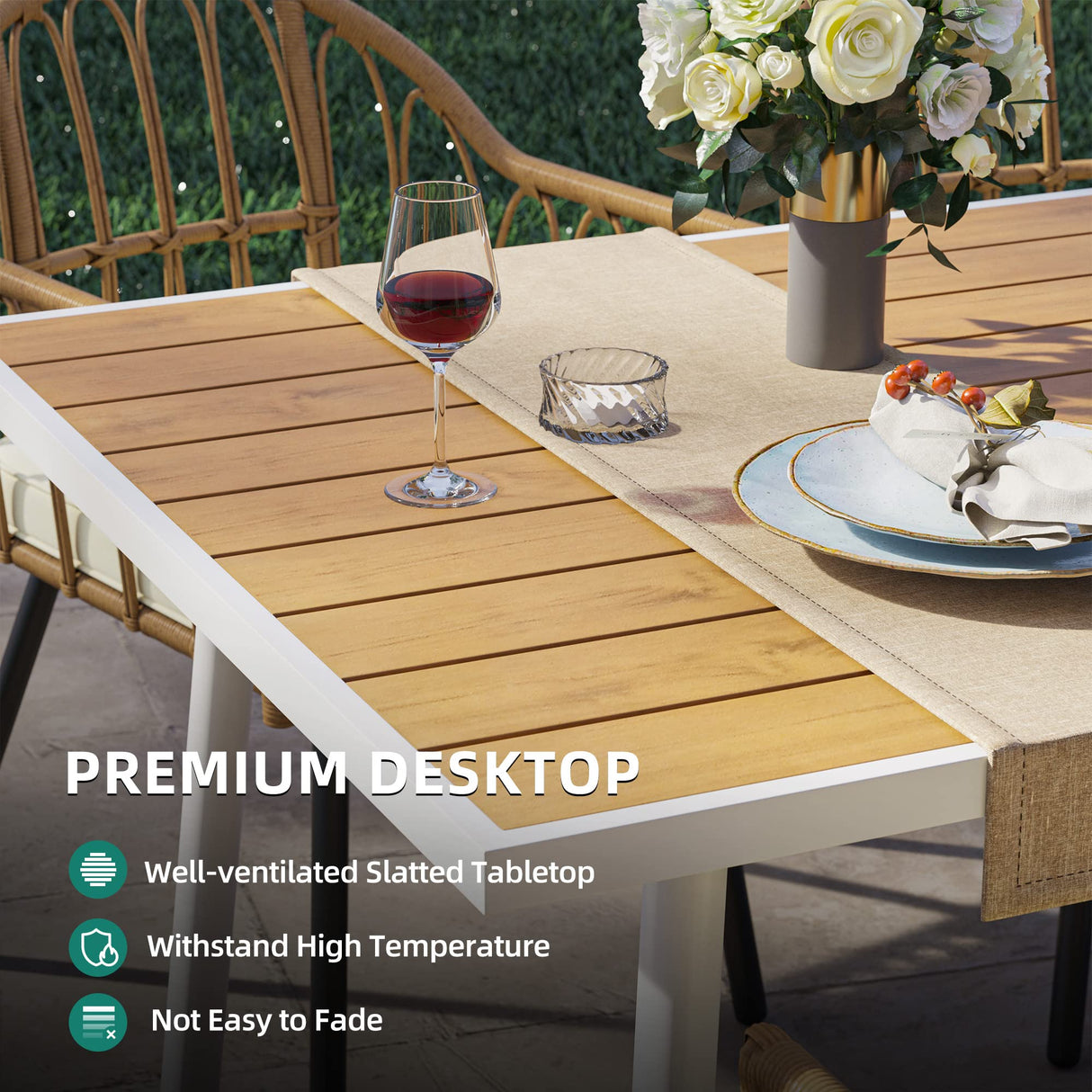 YITAHOME 6 Pieces Outdoor Patio Dining Set, Rattan Wicker Patio Dining Chair & Table & Bench Set for 6 People, Sectional Conversation Set with Umbrella Hole for Patios, Backyard, Balcony, Garden, Lawn YITAHOME