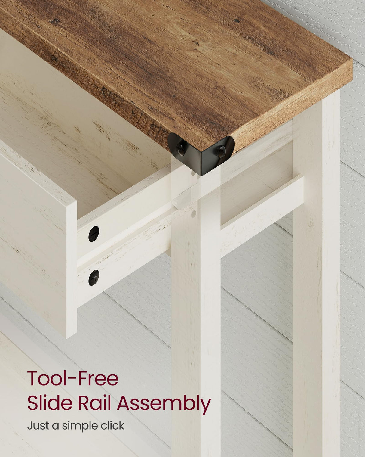 VASAGLE Console Table, Sofa Table, Narrow Entryway Table, Entry Table with 3 Drawers, Open Storage Shelf, Metal Corners, for Living Room, Farmhouse Style, Honey Brown and Rustic White ULNT142WJ02S VASAGLE