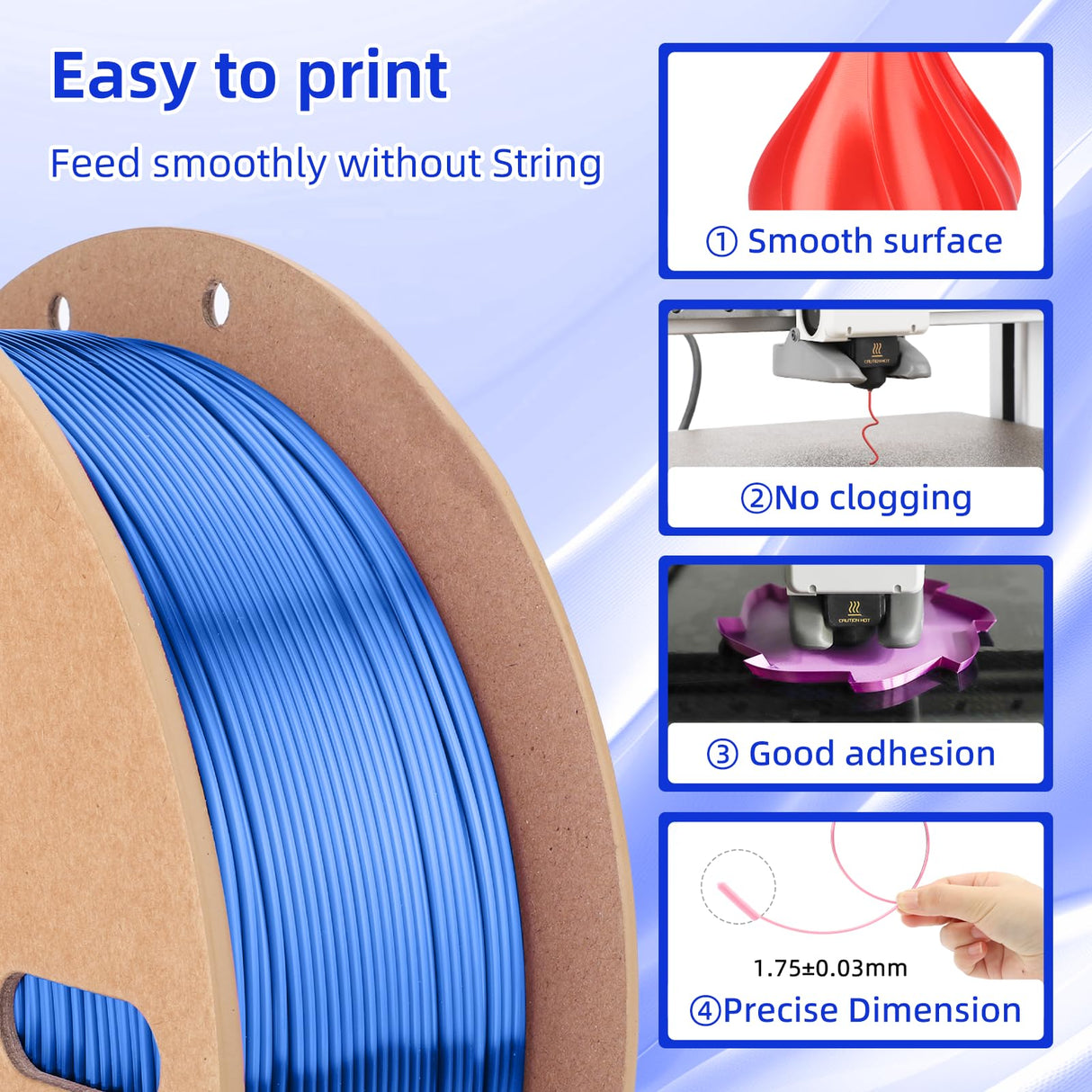 3DHoJor Silk PLA Filament 1.75mm, Silk PLA 3D Printer Filament, 2.2 LBS (1KG) Cardboard Spool, Fit Most FDM 3D Printer, Silk Blue 3DHoJor
