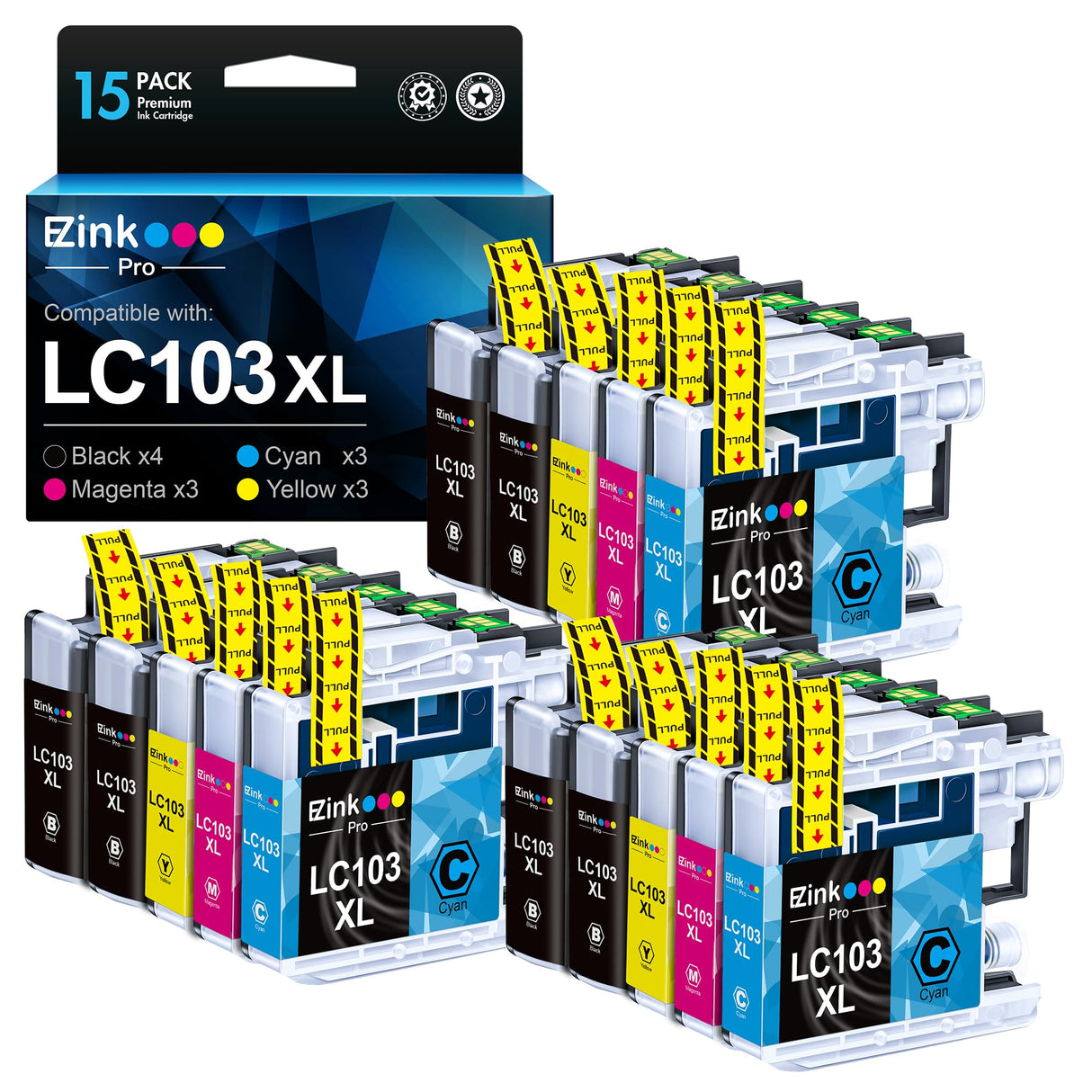 E-Z Ink Pro LC103 LC103XL Compatible Ink Cartridge Replacement for Brother LC103 XL LC103XL LC101 LC103CL Ink Cartridges Compatible with MFC-J870DW MFC-J475DW MFC-J6920DW MFC-J470DW (15 Pack) E-Z Ink Pro