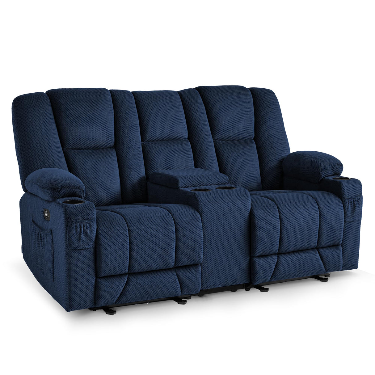 MCombo 74.4" Zero Gravity Power Loveseat Recliner with Console, Heat and Vibration Massage, Reclining Loveseat Sofa with USB Ports, Cup Holders for Living Room, Fabric 6035SET (Navy Blue) MCombo