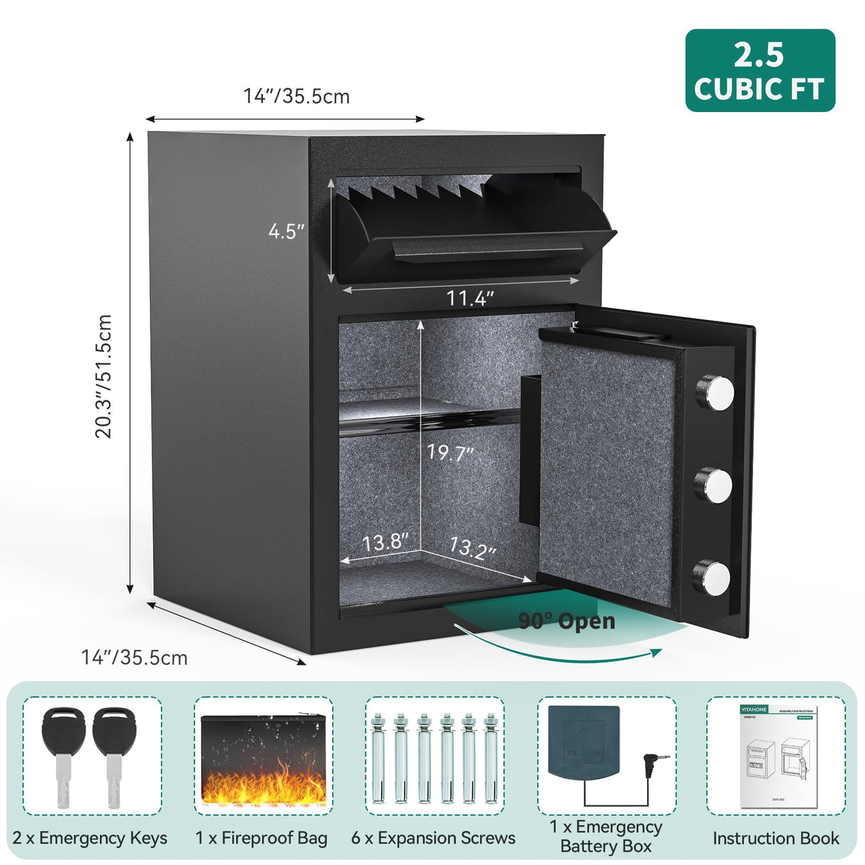 YITAHOME Safe with Drop Slot, 2.5 Cubic Feet Depository Drop Safes with Electronic Code Lock, Drop Safe for Business with Fireproof Document Bag, Deposit Cash Drop Box for Home Office Hotel YITAHOME