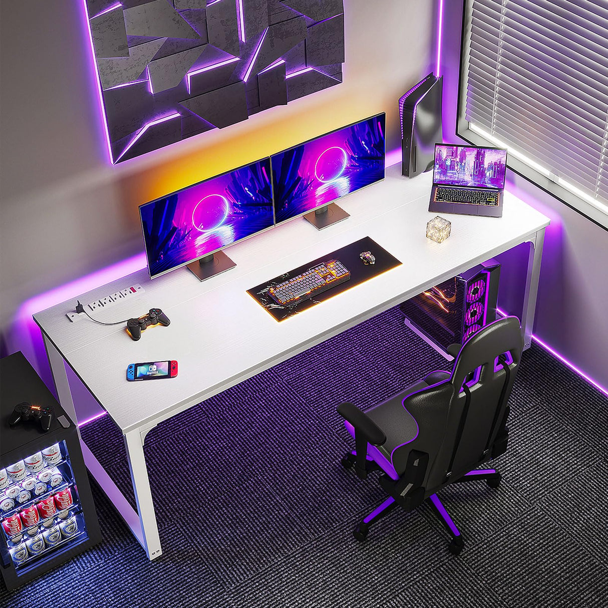 Coleshome 71 Inch Computer Desk with USB Ports, Large Office Desk, Long Study Student Writing Desk, White Coleshome