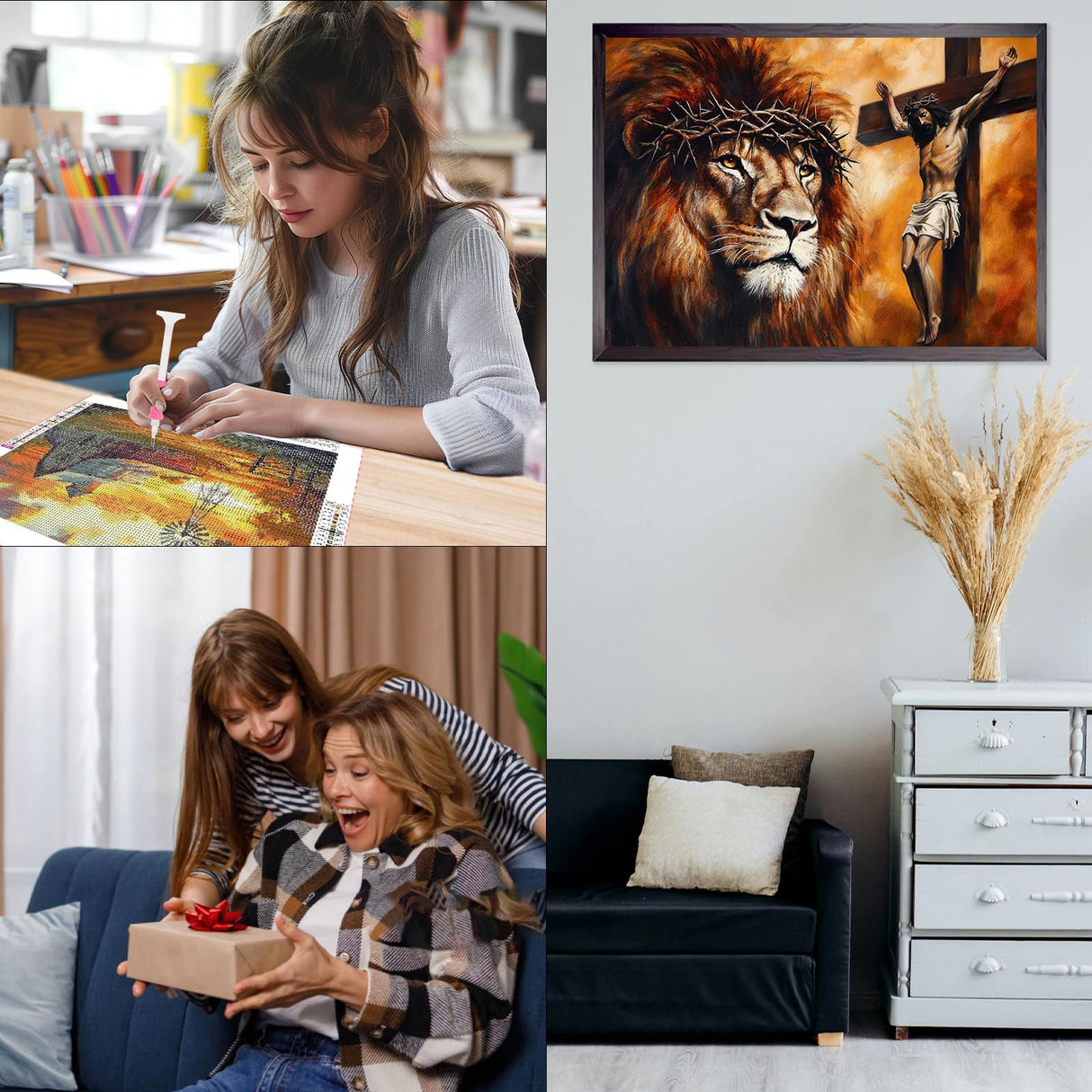 CEOVR Jesus Diamond Art Kits for Adults, Jesus Lion Diamond Painting Dots 5D DIY Full Drill Christian Religious Gem Art, Wall Decor for Home Office 16x12in CEOVR