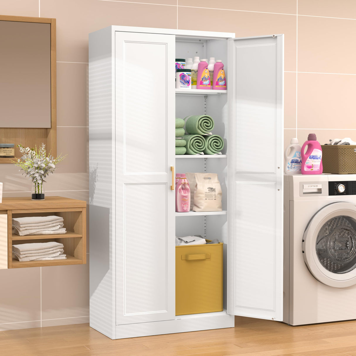 71" Kitchen Pantry Storage Cabinet,White Tall Storage Cabinet With Doors and Shelves,Metal Food Pantry Cabinets for kitchen storage,Freestanding Cupboard for Dining Living Room,Assemble Required TIMELESS PIECES