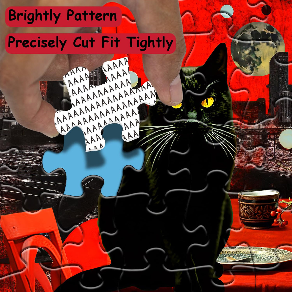 Vintage Cat Puzzles for Adults 1000 Pieces, Impossible Black Cat Art Jigsaw Puzzles, Hard Retro Kitty Kitten Animal Puzzle PPuzzling