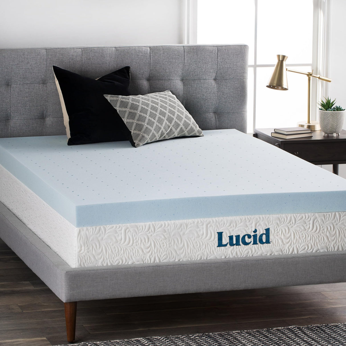 LUCID 4 Inch Gel Memory Foam Mattress Topper-Ventilated Design-Ultra Plush-Queen LUCID