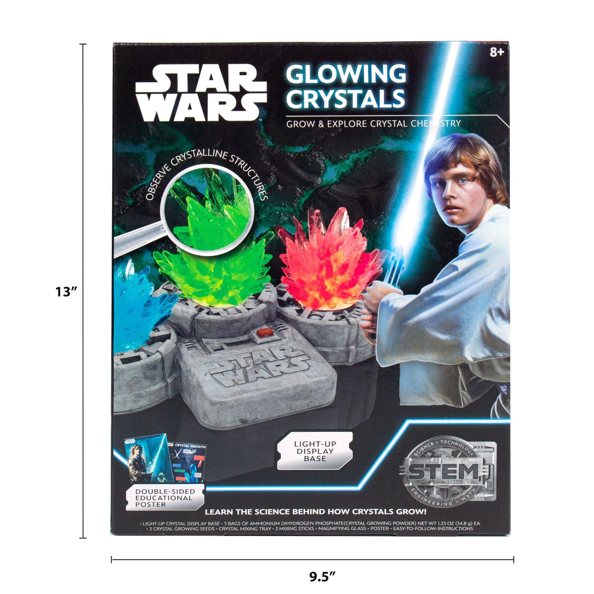 Star Wars Glowing Crystals, Crystal Growing Kit with Light Up Display Stand, Grow 3 Colorful Crystals, Star Wars Toys, Gift for 8 Year Old Boy, Star Wars Merch, Star Wars Toys for Boys Age 8-12 STAR WARS