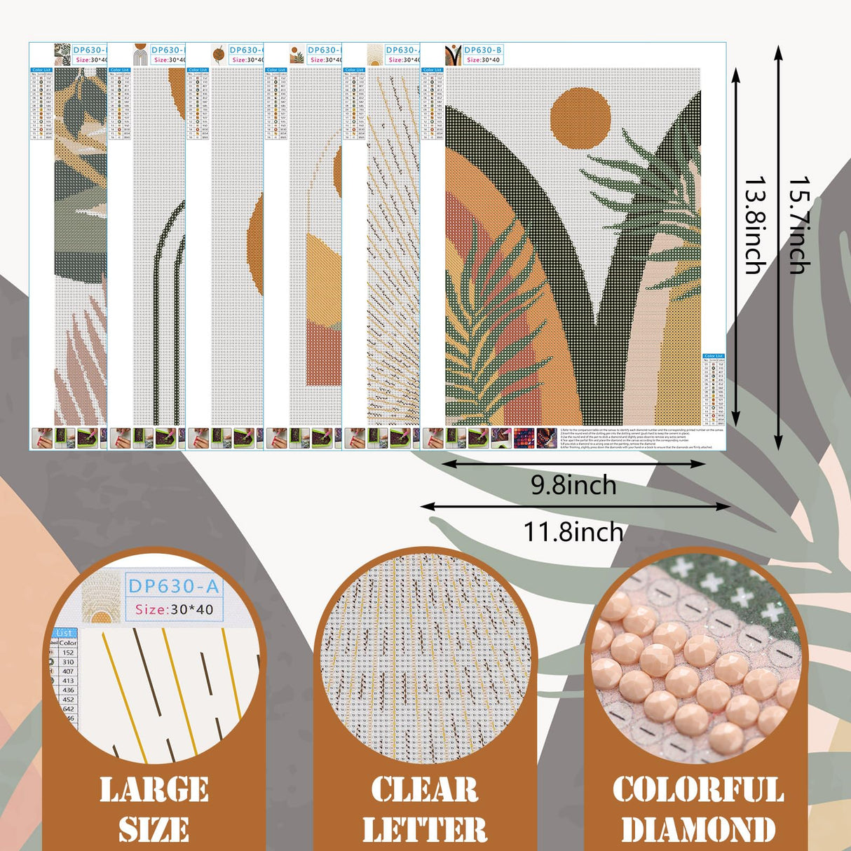 Trandraft 6 Pcs Diamond Art Paintings Kits 12 x 16 Inch Boho Diamond Art Accessories for Adults Gem 5d DIY Crafts Aesthetic Wall Decor for Home Trandraft