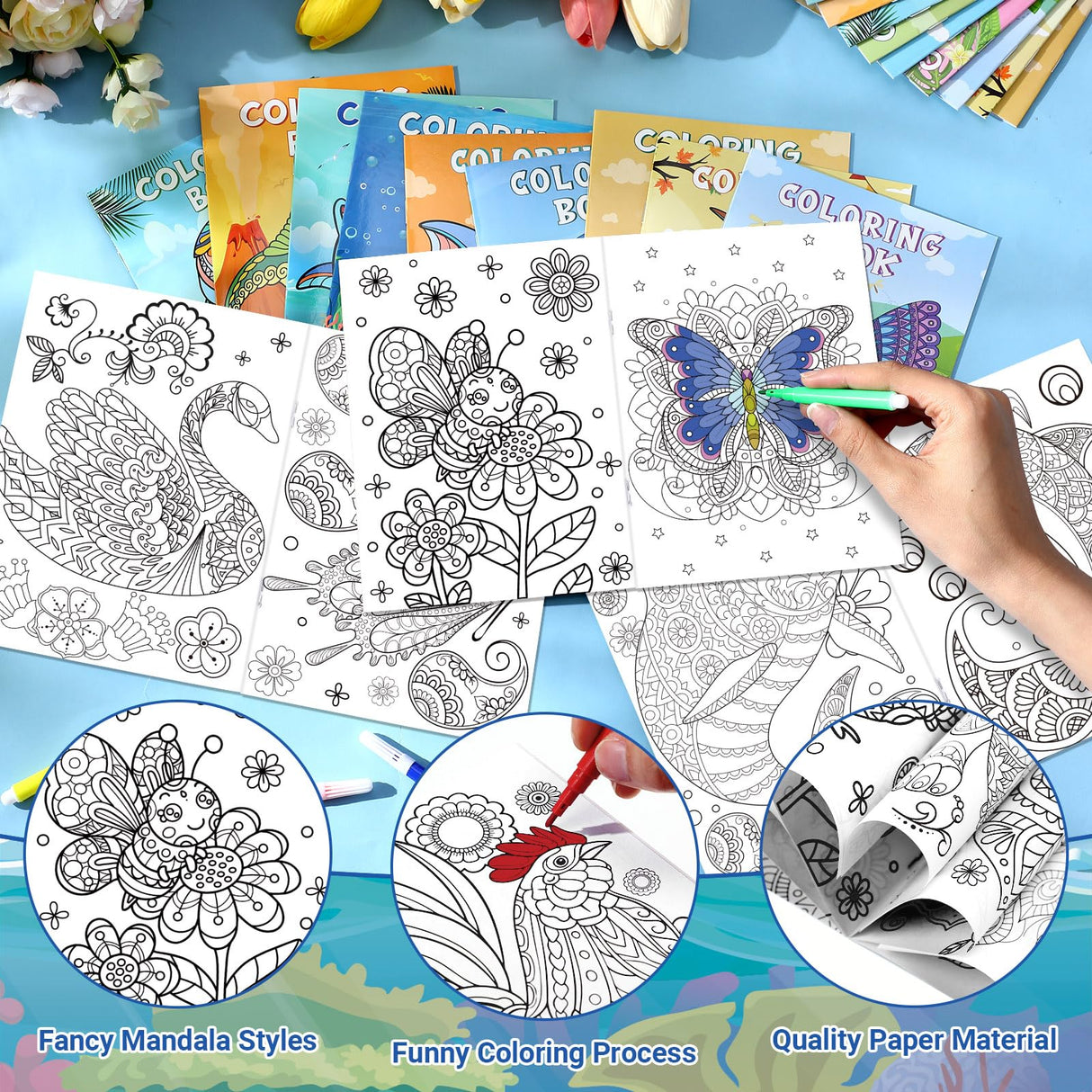 Funrous 24 Pcs Animal Mandala Coloring Books Ocean Jungle Animal Coloring Books DIY Activity Crafts Art for Kids Adults Gift Filler Gifts Home School Classroom Party Favors Funrous