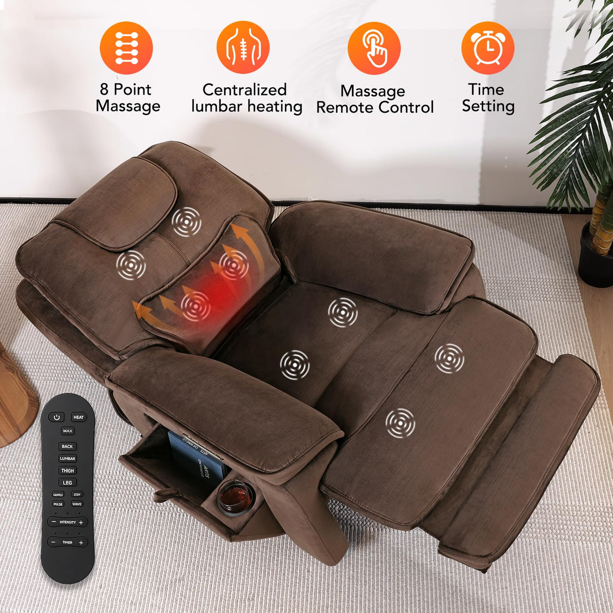 EONIX Triple Motor Lay Flat Zero Gravity Power Recliner Chair with Heat and Massage, Independent Adjustable Backrest Footrest Headrest, 400lbs Heavy Duty Medium Size, Stylish Chenille, Dark Brown EONIX