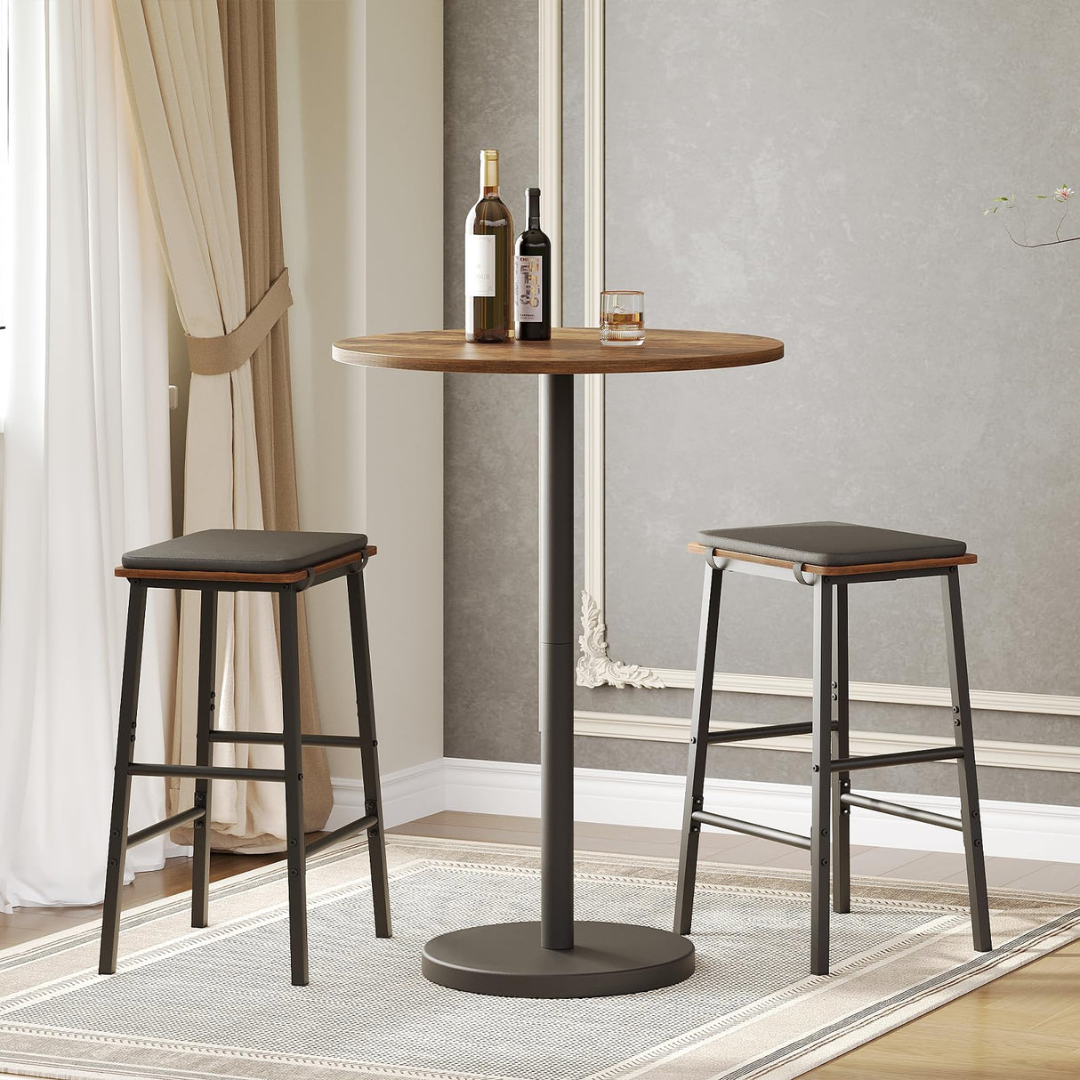 YATINEY Bar Table, Round Bar Table, Counter Height Table, Pub Cocktail Table, Metal Frame, for Bistro, Dining Room, Living Room, Terrace, Rustic Brown and Black BT05BR YATINEY