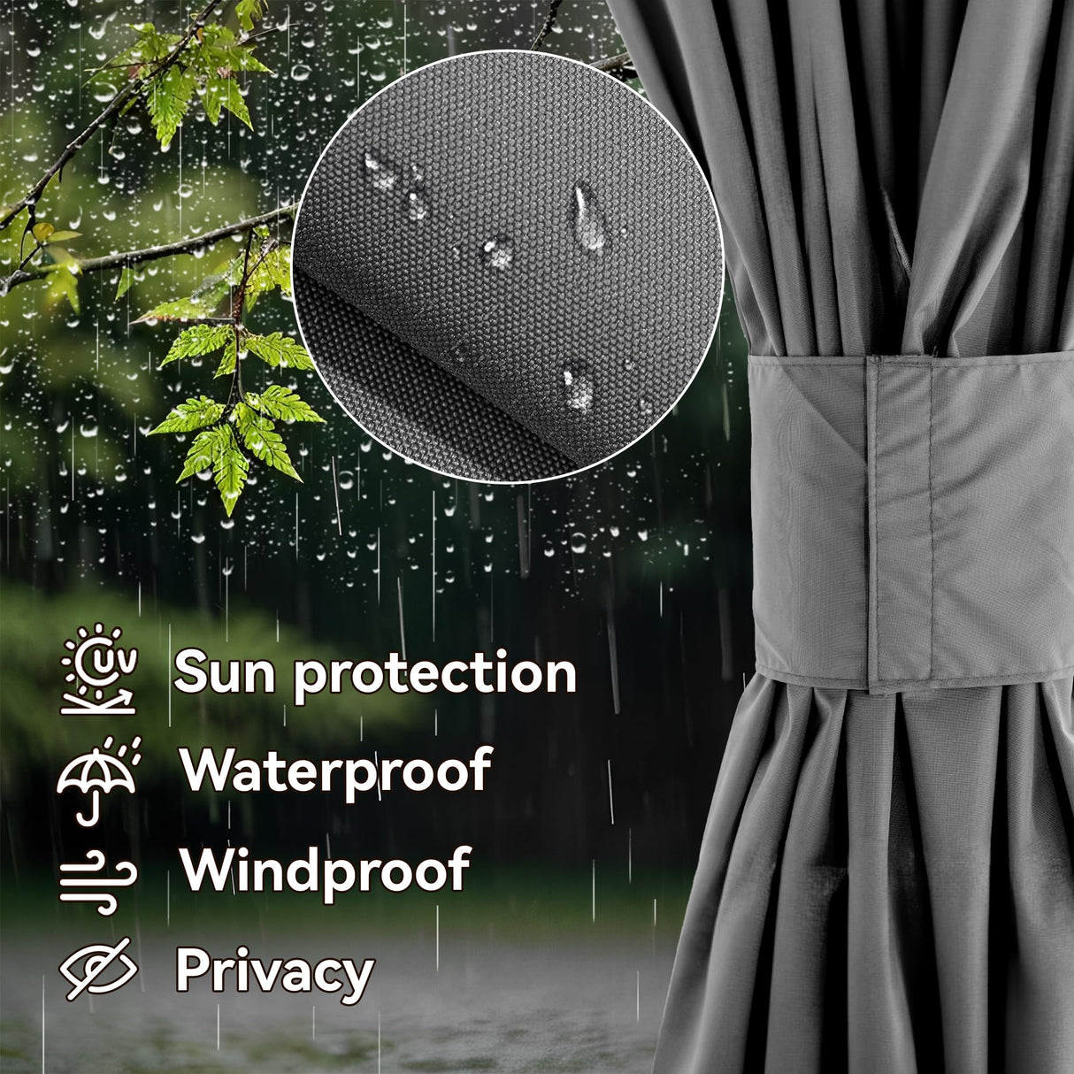 Covered Outdoor Gazebo Curtain Replacement Universal 4-Panel Sidewalls 10' x 12', Outdoor Gazebo Privacy Curtains with Zipper, Replacement for Patio Canopy, Garden, Backyard, Grey (Curtain Only) Covered Outdoor