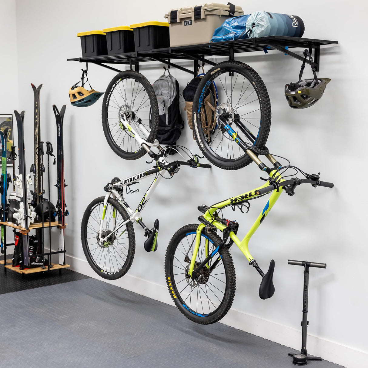 StoreYourBoard 2 Pack Heavy Duty Garage Wall Shelves, 2' x 4' Wall Mount Storage Shelf with Hooks, Holds 200 lbs Each StoreYourBoard