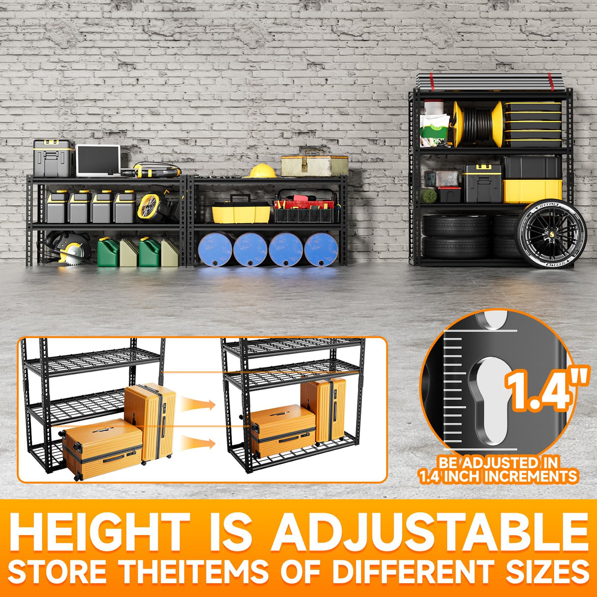 cynnda 4-Tier 40" W X 20" D X 60" H Garage Storage Shelves 2200LBS Garage Shelving Heavy Duty Adjustable Units Rack Metal Utility Shelf(Black) cynnda