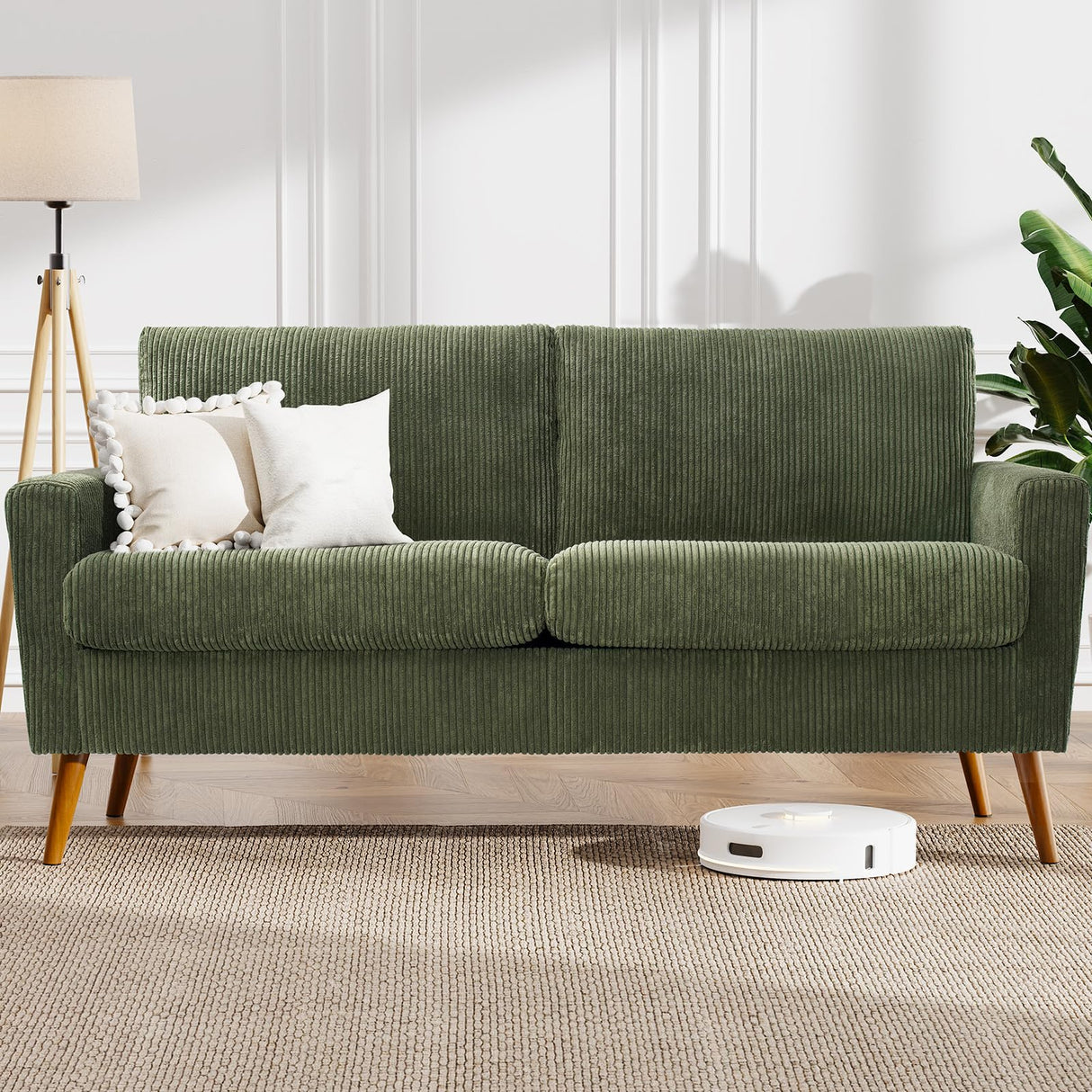 WEUP 68" Loveseat Sofa Green Corduroy Couch, Mid Century Modern Love Seat Couches for Living Room, Small Loveseat for Bedroom Office, Comfy Sofa with Spring Cushion, Solid Wood, Tool-Free Assembly WEUP