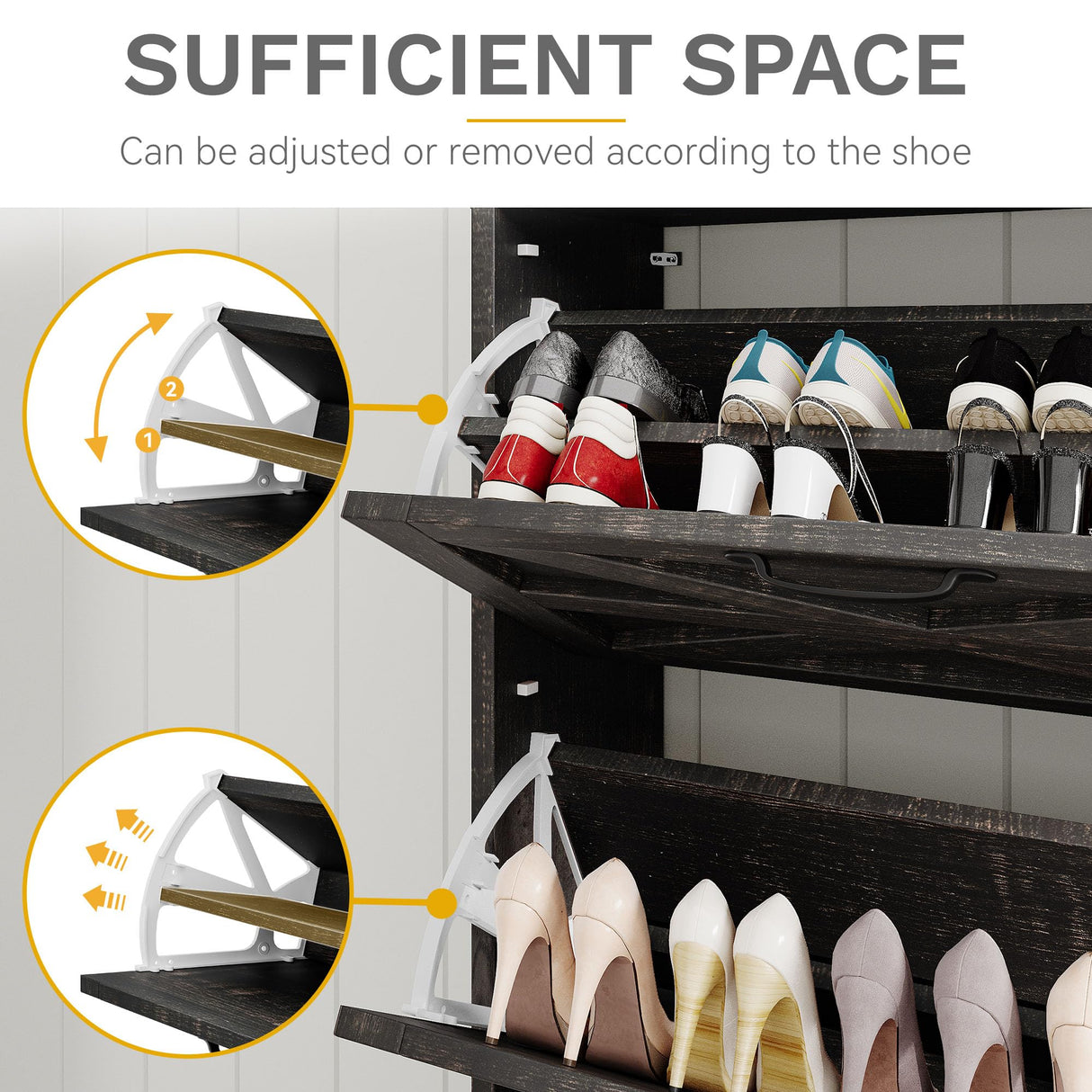 DWVO Dark Rustic Oak Farmhouse Storage Shoe Cabinet with 4-Tier Flip Shoe Storage Cabinet for 24 Pairs, Shoe Organizer with Metal Legs for Entryway, Living Room, Hallway DWVO