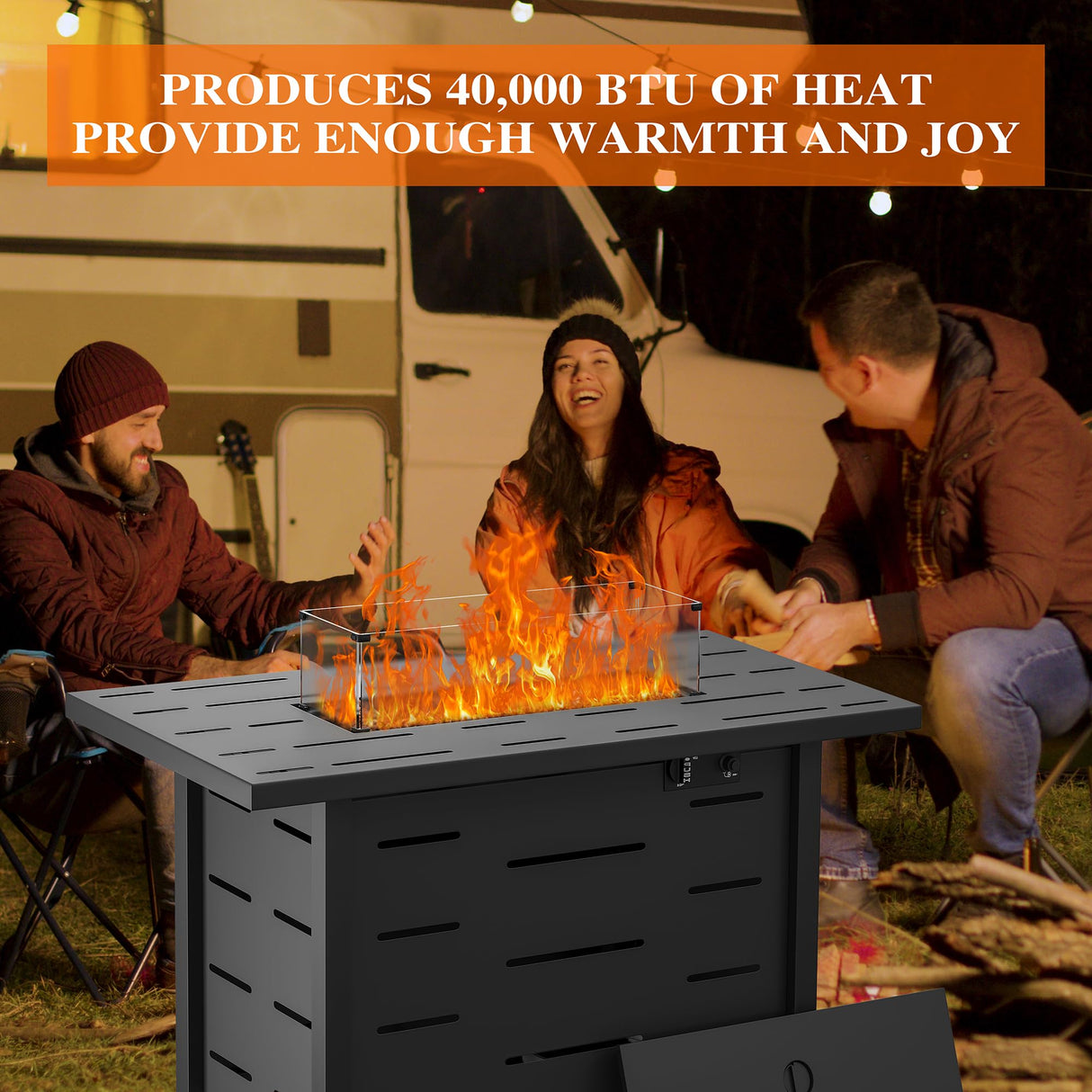 Walsunny 43 inch Outdoor Propane Fire Pit 50,000 BTU Gas Fire Pit Table with Lid, Glass Wind Guard, Waterproof Cover, Rectangle Gas Firepit Table for Garden/Patio, CSA Certification Shintenchi