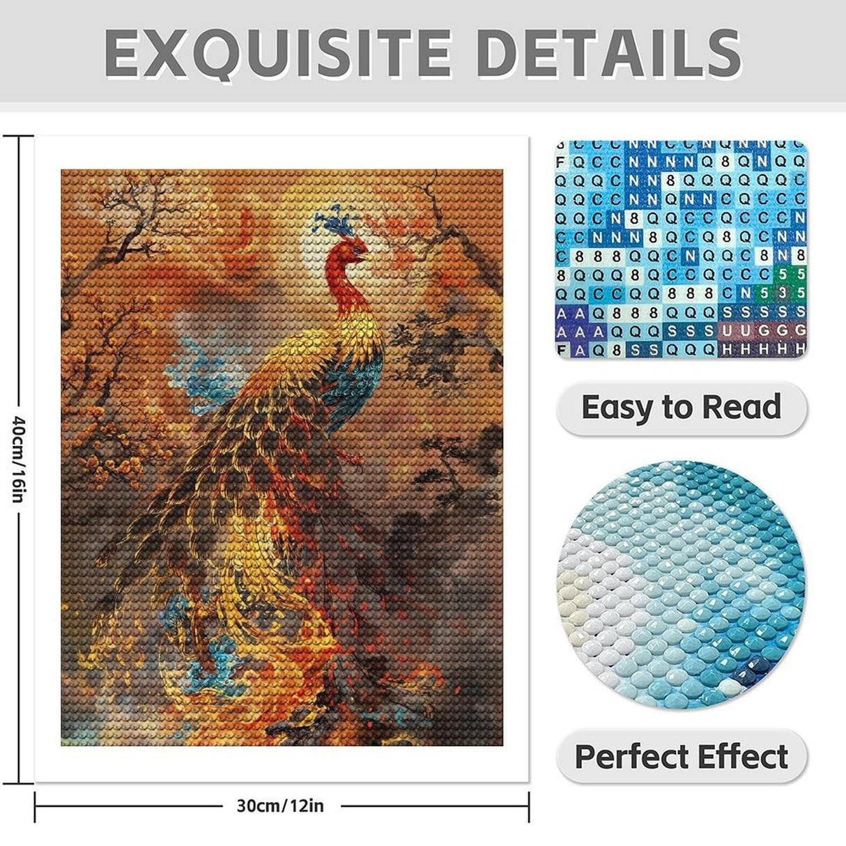 Fabioyar Diamond Art Kits for Adults - Frameless Phoenix Blossoms Golden Hues Art 5d Diamond Painting Kits for Adults Beginners for Home Wall Decor 12 X 16 Inch Fabioyar