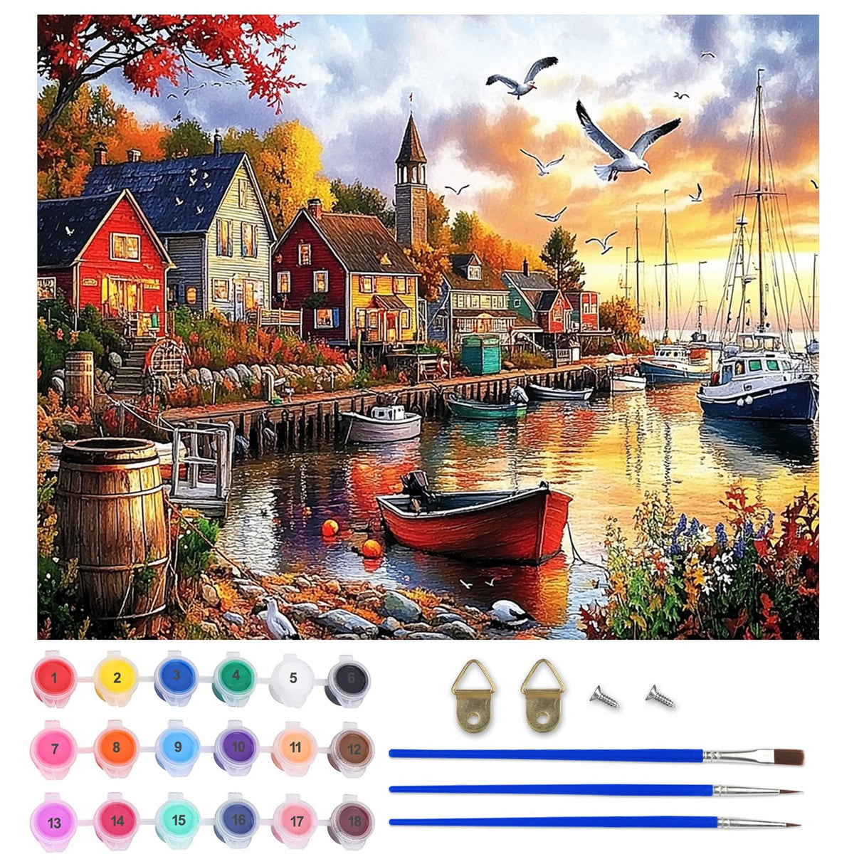 Lxmsja Fishing Village Paint by Numbers Kit for Adults, Harbor Acrylic Paint by Numbers for Adults Beginner, DIY Craft Supplies Oil Painting Kits for Home Wall Decor 20x16 inch (No Frame) Lxmsja