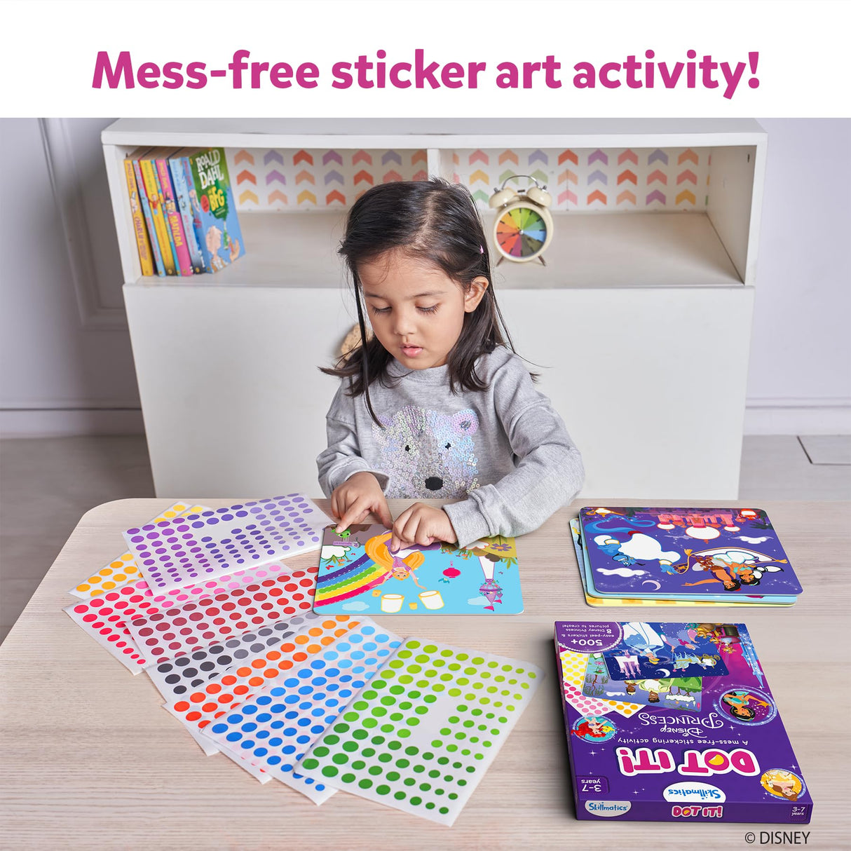 Skillmatics Dot It Sticker Art - Disney Princess, Mess-Free Fun for Kids, 500+ Stickers, Craft Kits, DIY Scrapbooking Activity, Travel Toys, Gifts for Girls & Boys Ages 3, 4, 5, 6, 7 Skillmatics
