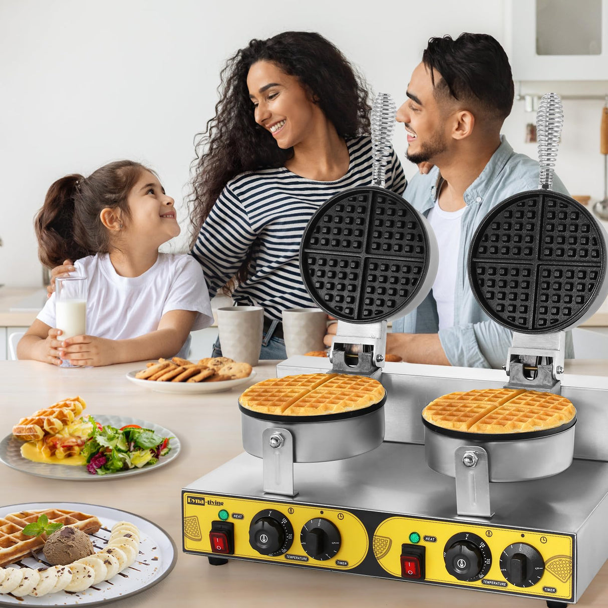 Dyna-Living Commercial Waffle Maker Double Waffle Maker, 2400W Non-Stick Commercial Waffle Maker Stainless Steel Waffle Iron Machine for Restaurants, Large Waffle Maker, Commercial Waffle Machine Dyna-Living
