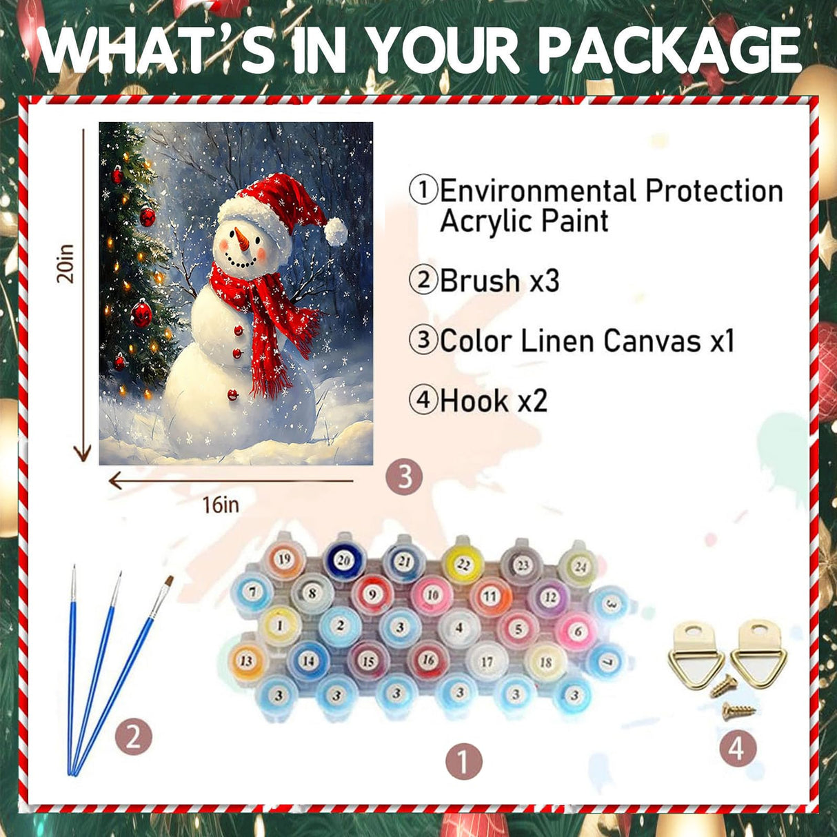 xackcme Snowman Paint by Numbers for Adults, Christmas Paint by Number on Canvas Without Frame, DIY Winter Oil Painting for Gift Home Wall Decor (16x20 inch) xackcme