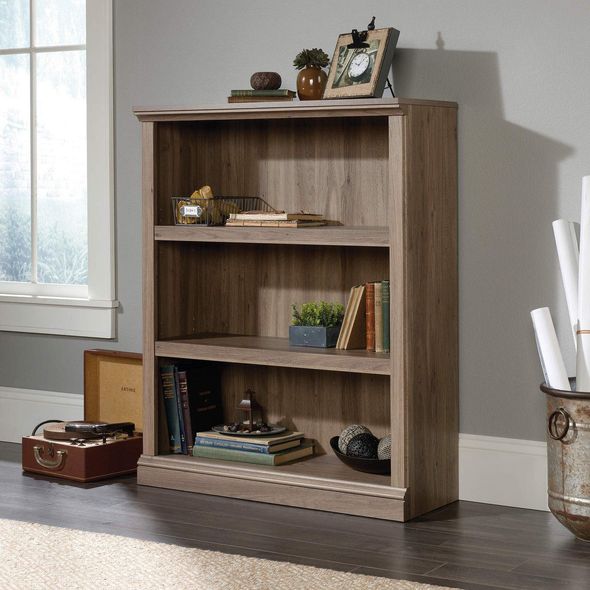 Sauder Miscellaneous Storage 3-Shelf Bookcase/ Book shelf, Salt Oak finish Sauder