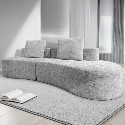 HOMRELEXA 98" Curved Couch with Half Moon Design, Sofa Bed with 2 Throw Pillows & 4 Seaters for Living Room, Office & Apartment,No Assembly Needed(Light Grey)