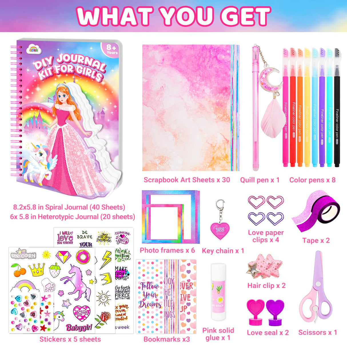 ZMLM DIY Journal Kit for Girls - Gifts for 6 7 8 Year Old Girl, Journal Set Scrapbook Kit Diary Supplies Stationery Set for Girls, Journaling Art Crafts Kit Birthday Gifts for Girls 6-12 ZMLM