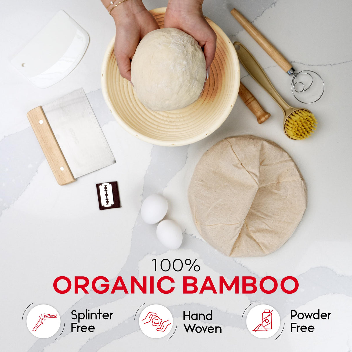 Swice Bread Proofing Basket, Round 9-Inch Banneton Sourdough Starter Kit with Lame, Dough Scraper, Linen Liner, and Basting Brush, Complete Bread Making Supplies and Tools Swice